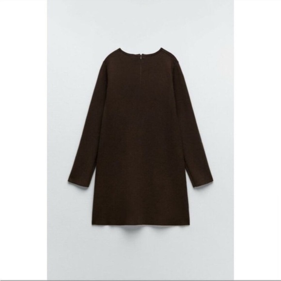 Zara Brown Gold Chain Cutout Long Sleeve Sweater Mini Dress NWT - Picture 5 of 7